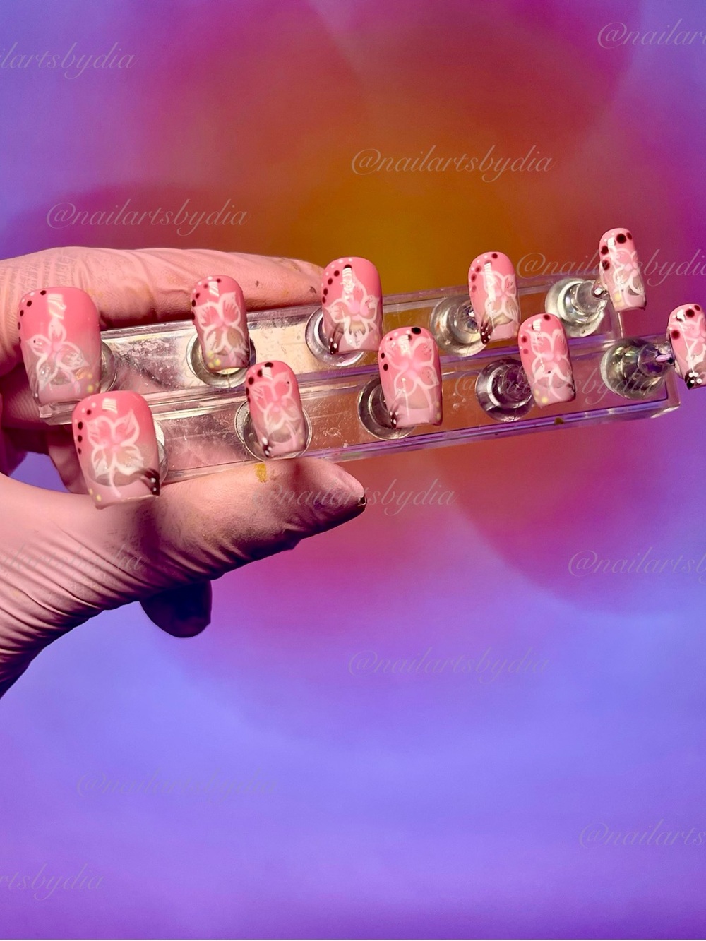 Pink Floral Press-On Nails - Acrylic Press-On Nails